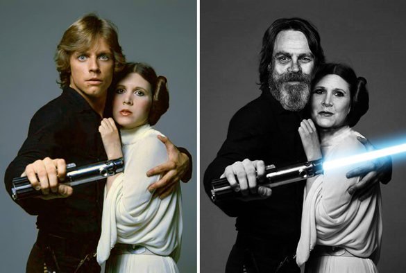 Star Wars Actors Then And Now 01 Mark Hamill and Carrie Fisher 1977 - 2015