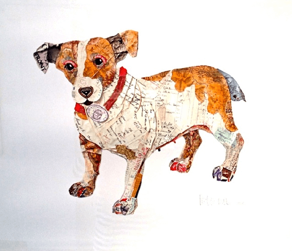Dog collages made from old papers